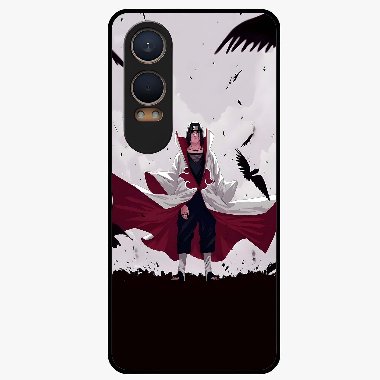 Crimson Crow Ascension Glass Case for 1+Nord CE 4 Lite powerful front view featuring crow artwork with dark crimson background