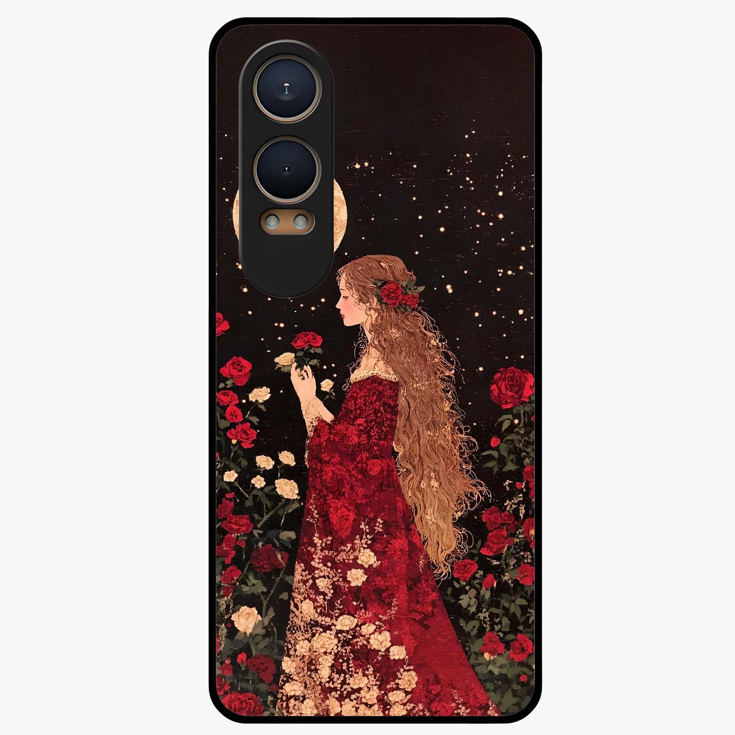Crimson Dreams Glass Case for 1+Nord CE 4 Lite elegant front view featuring rich red artistic artwork