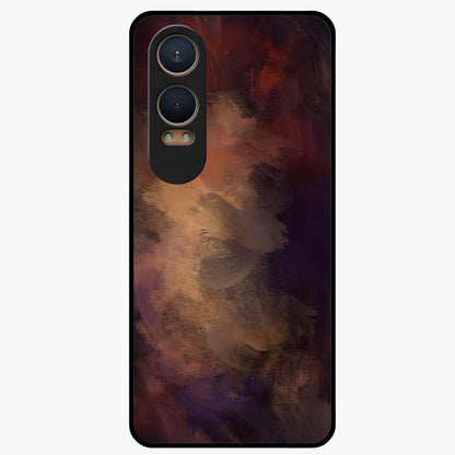 Crimson Dusk Whirl Glass Case for 1+Nord CE 4 Lite dramatic front view featuring swirling dusk inspired crimson artwork