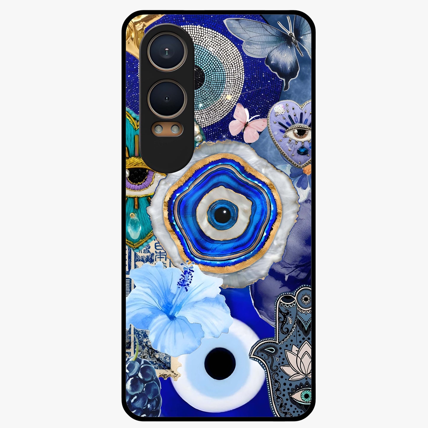Crimson Evil Eye Charm Glass Case for 1+Nord CE 4 Lite bold front view featuring protective evil eye artwork in deep red tones