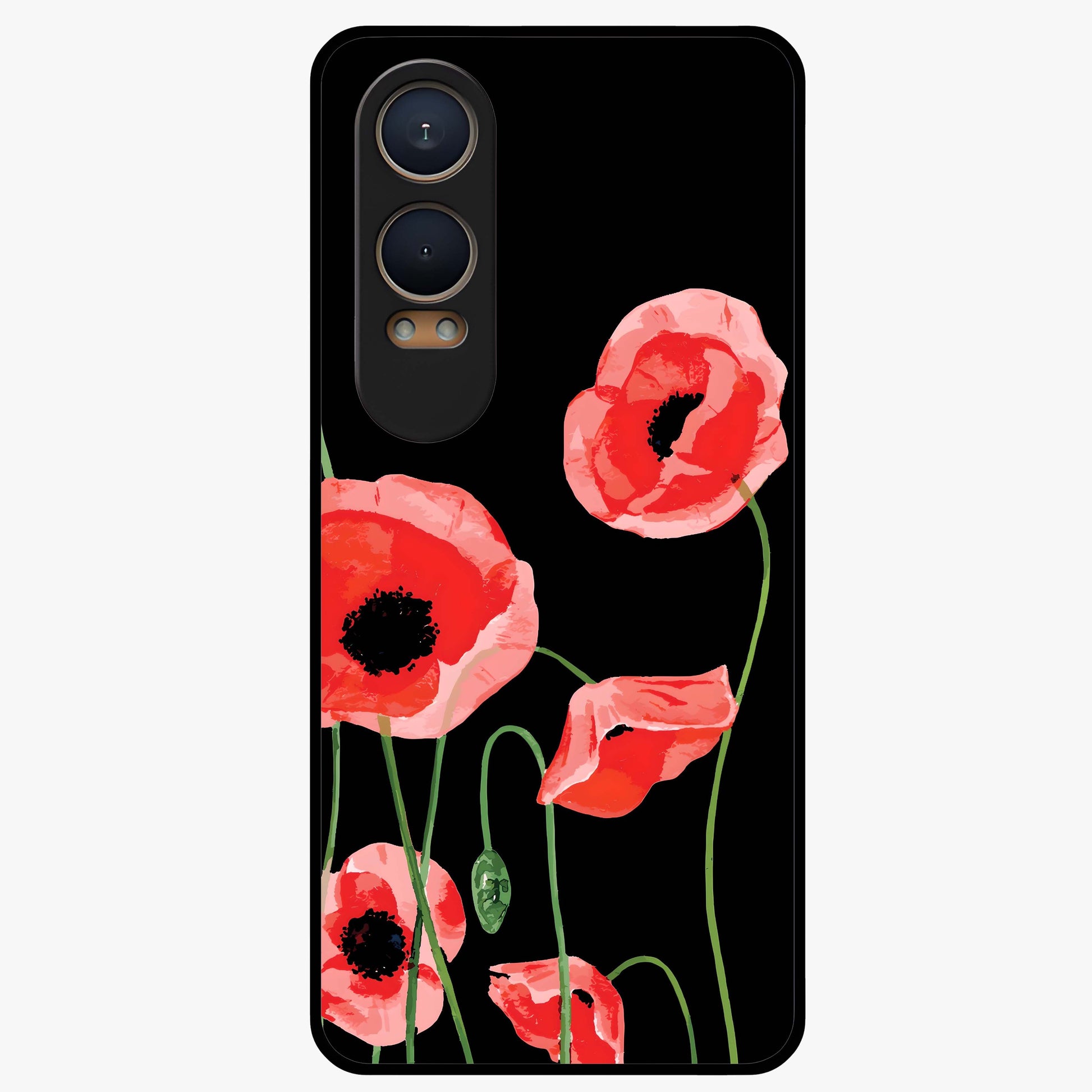 Crimson Garden Dream Glass Case for 1+Nord CE 4 Lite romantic front view featuring rich red floral garden artwork