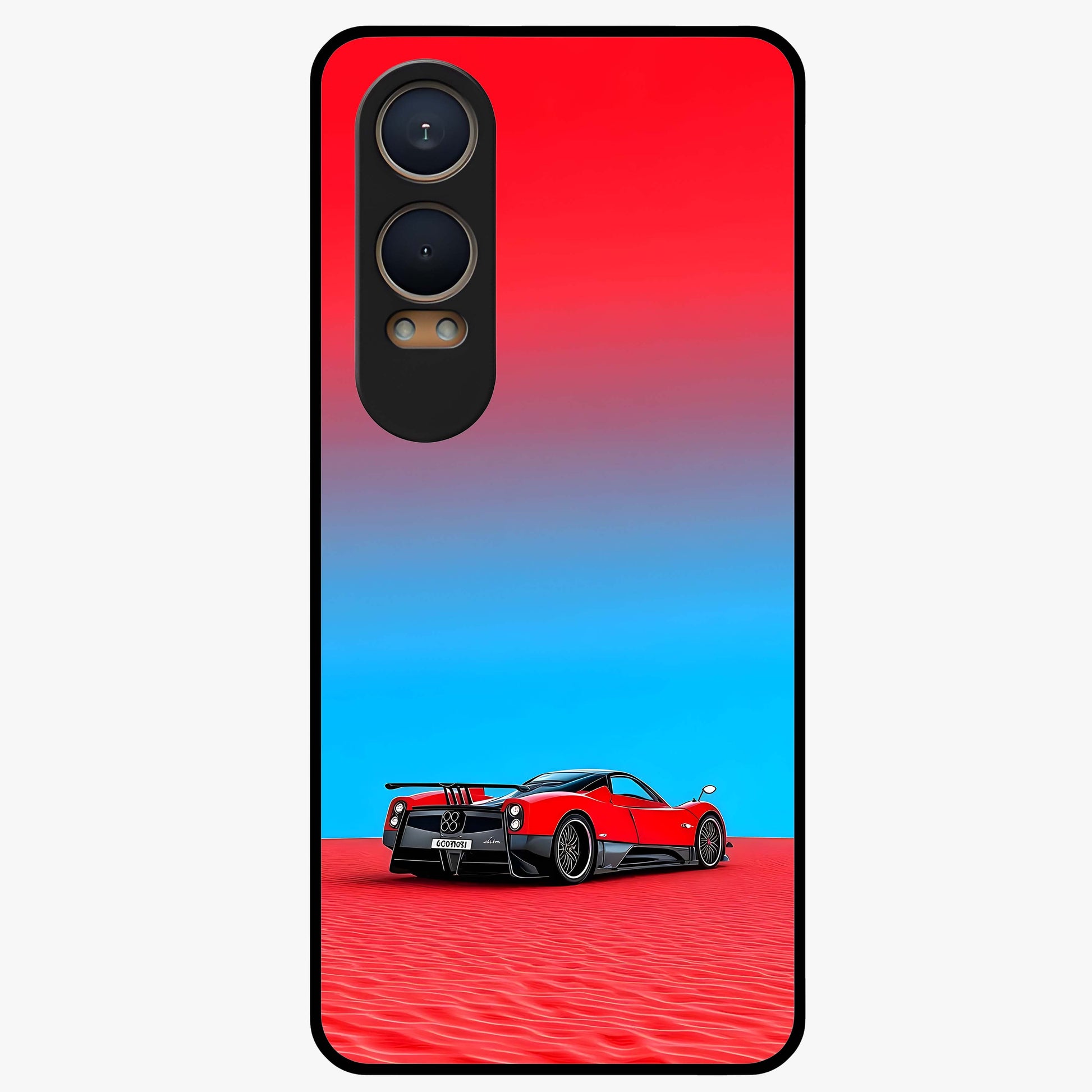 Crimson Speed Mirage Glass Case for 1+Nord CE 4 Lite sleek front view featuring racing inspired red motion artwork