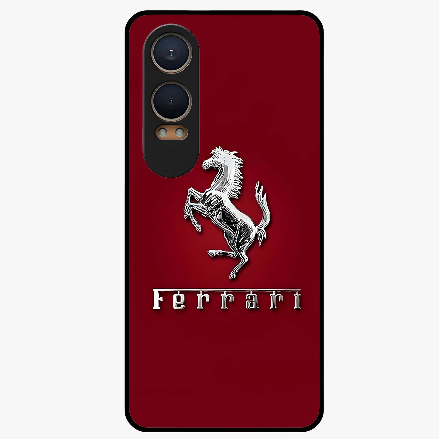 Crimson Stallion Prestige Glass Case for 1+Nord CE 4 Lite powerful front view featuring majestic stallion artwork in crimson tones