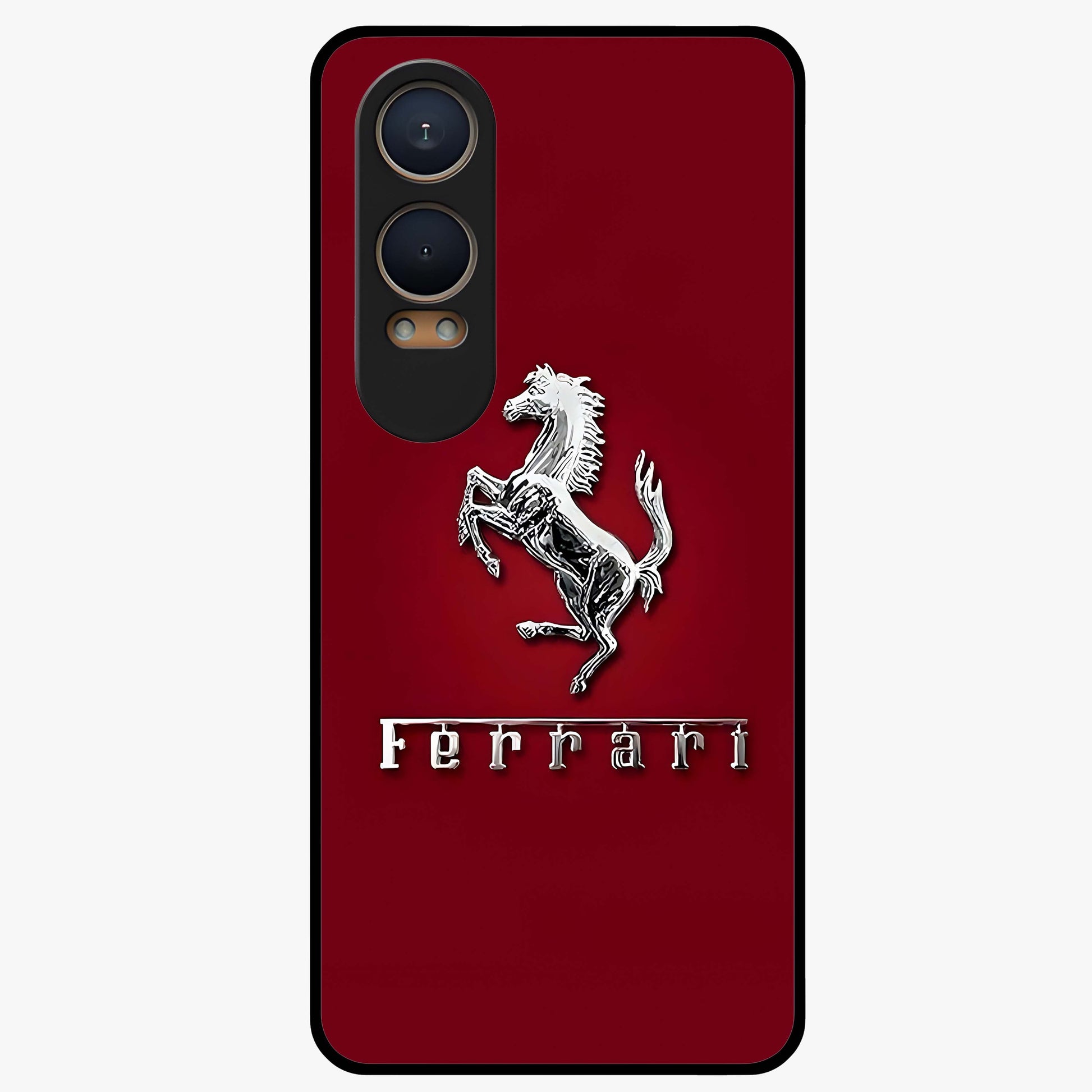 Crimson Stallion Prestige Glass Case for 1+Nord CE 4 Lite powerful front view featuring majestic stallion artwork in crimson tones