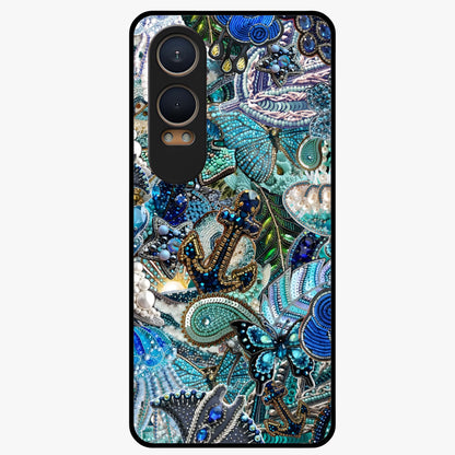 Crystal Ocean Magic Glass Case for 1+Nord CE 4 Lite vibrant front view featuring sparkling ocean inspired artwork
