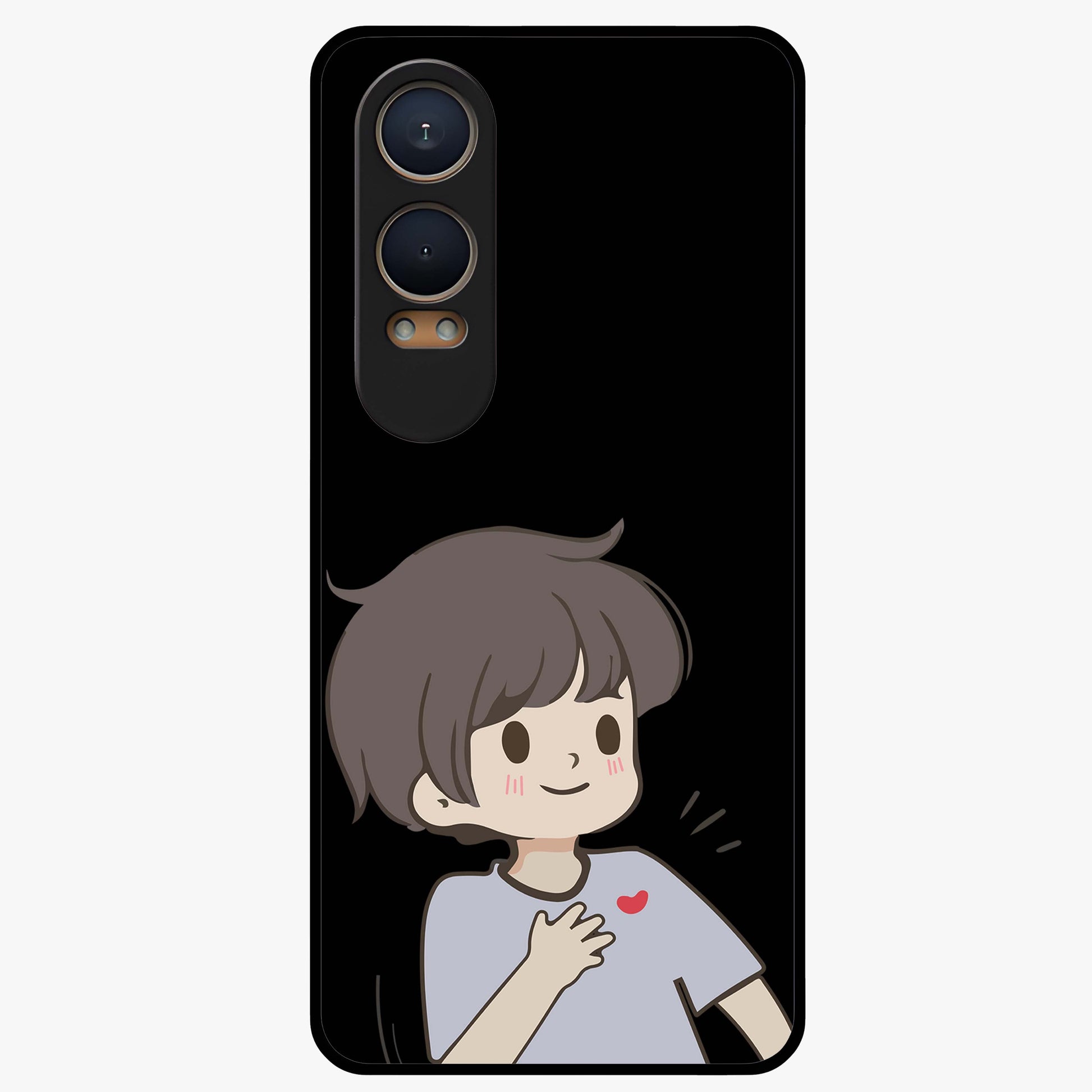 Cute Boy Heart Reaction Glass Case for 1+Nord Ce 4 Lite adorable front view featuring playful heart reaction character artwork