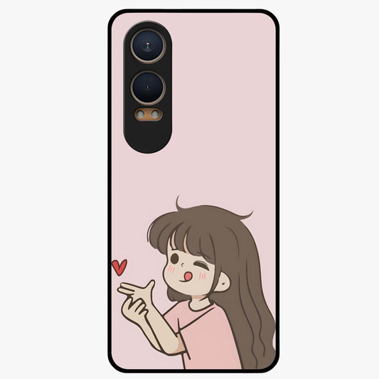 Cute Kiss Heart Glass Case for 1+Nord Ce 4 Lite sweet front view featuring romantic kiss and heart inspired artwork