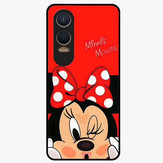 Cute Minnie Love Glass Case for 1+Nord Ce 4 Lite adorable front view featuring playful cartoon love themed artwork