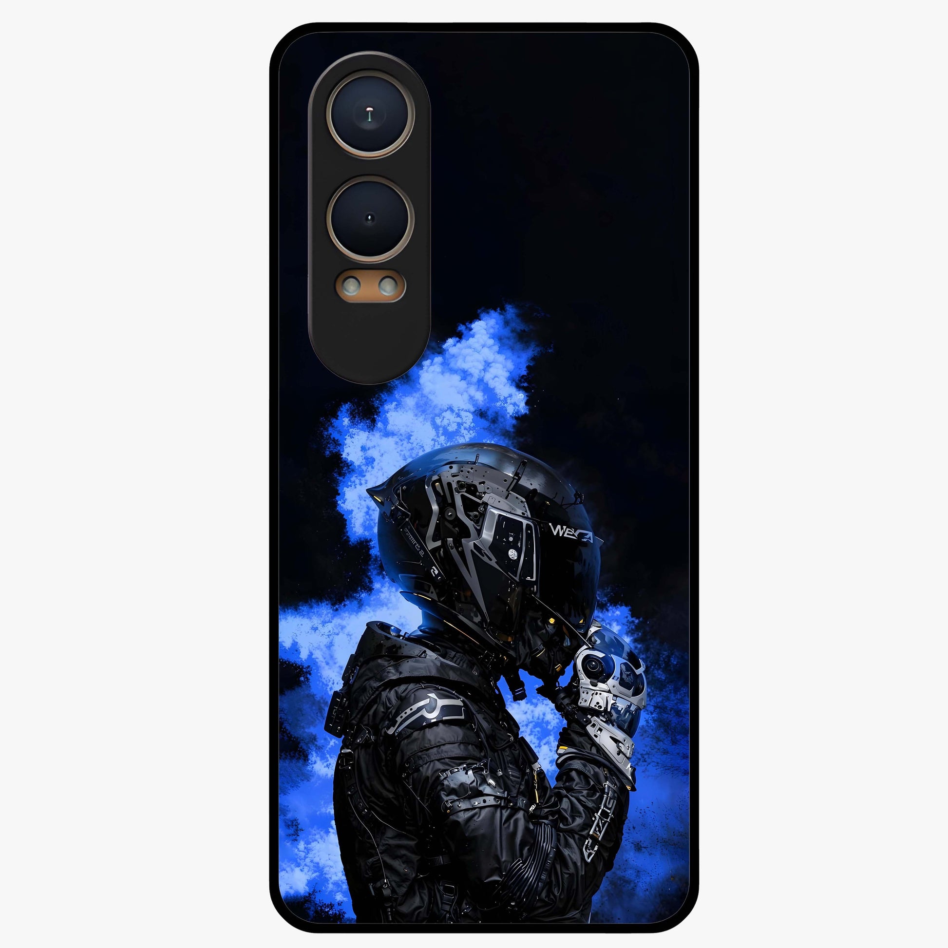 Cyber Sentinel Protocol Glass Case for 1+Nord CE 4 Lite bold front view featuring futuristic cyberpunk inspired artwork