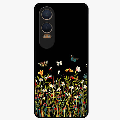 Dark Bloom Wonderland Custom Name Glass Case for 1+Nord CE 4 Lite striking front view featuring dark floral artwork with personalized name design