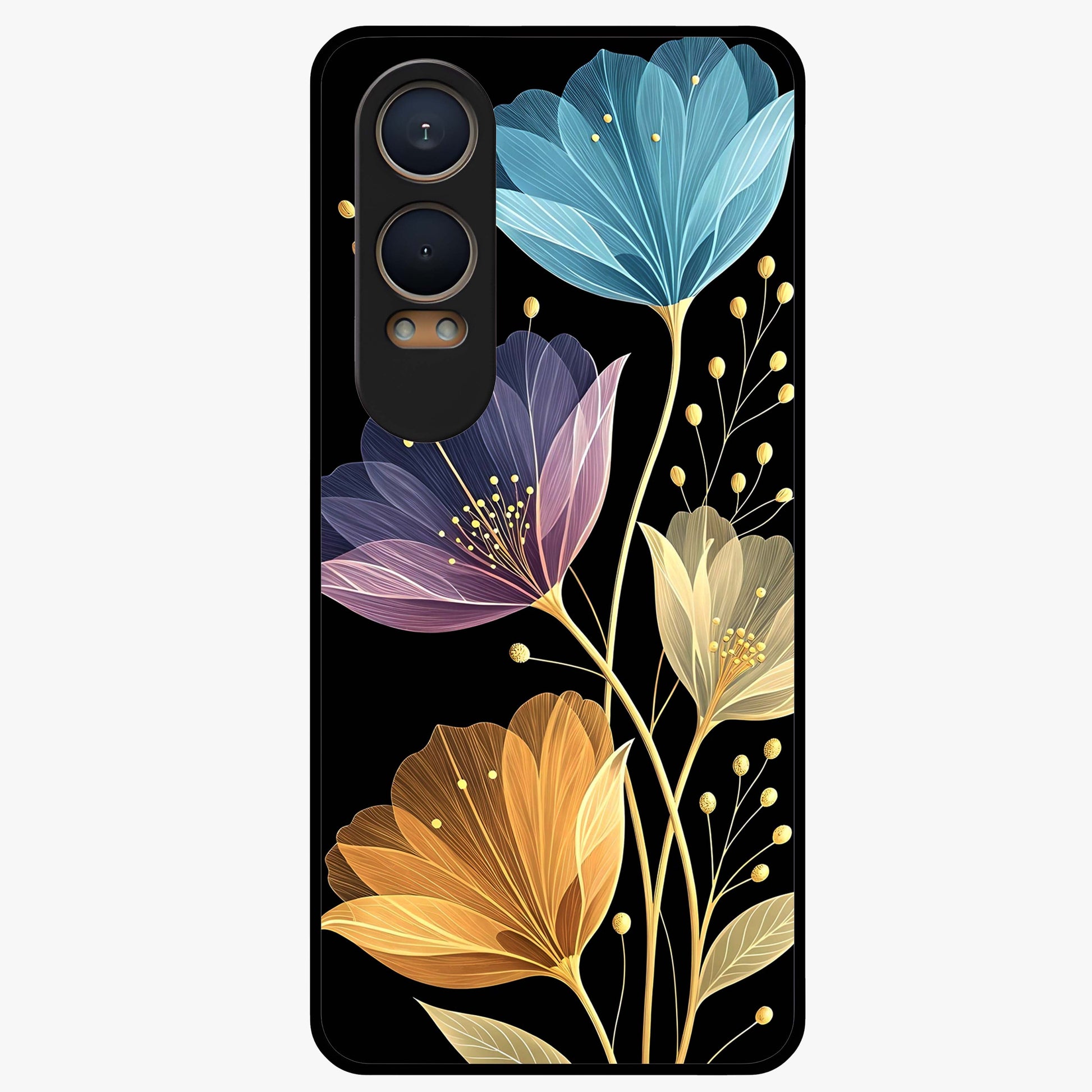 Delicate Multicolor Flowers Glass Case for 1+Nord CE 4 Lite vibrant front view featuring soft multicolor floral artwork