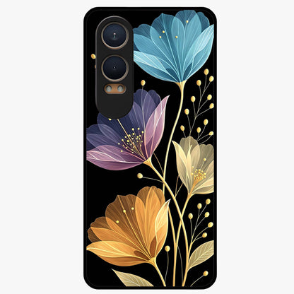 Delicate Multicolor Flowers Glass Case for 1+Nord CE 4 Lite vibrant front view featuring soft multicolor floral artwork