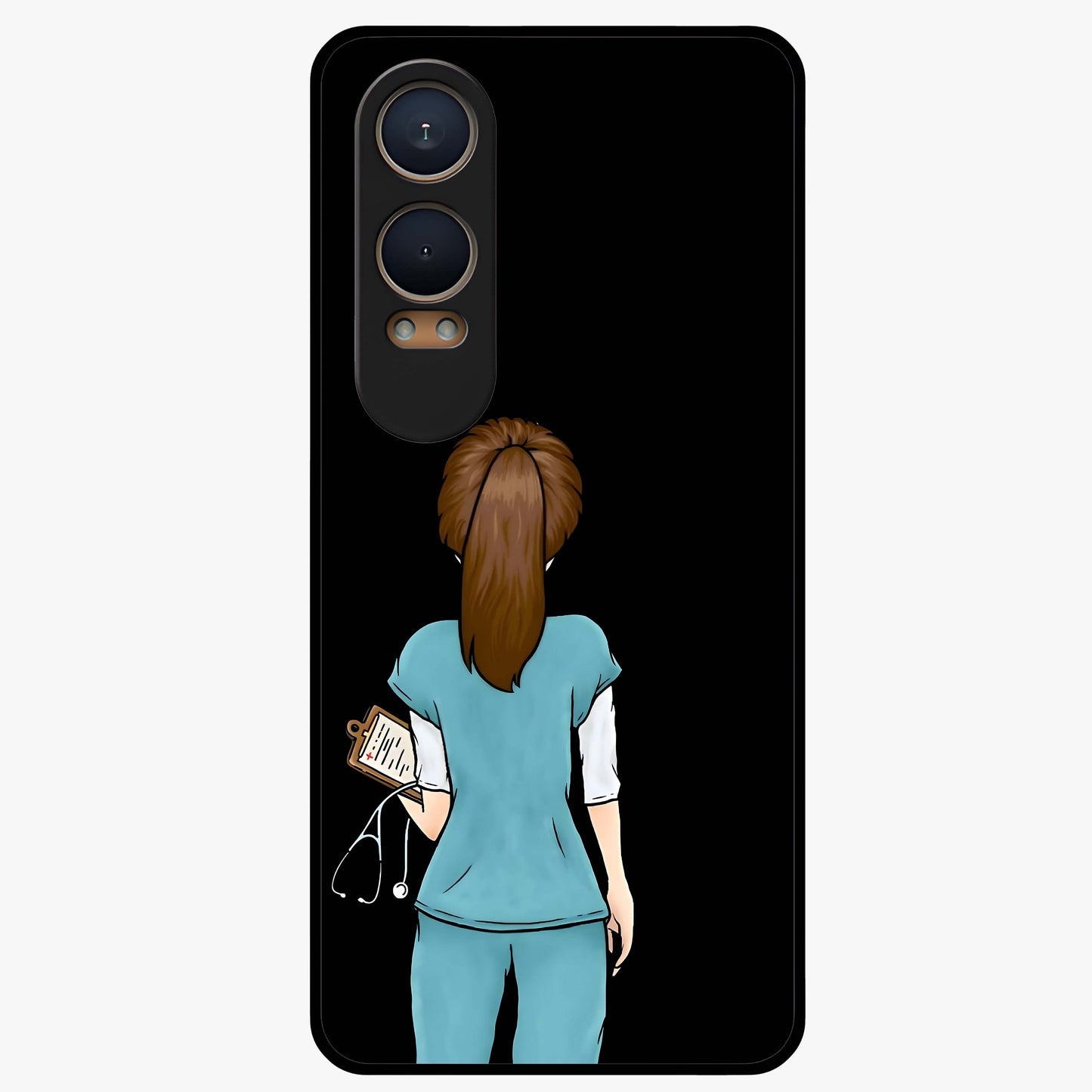 Doctor Pattern Custom Name Glass Case for 1+Nord CE 4 Lite professional front view featuring medical themed artwork with personalized name design
