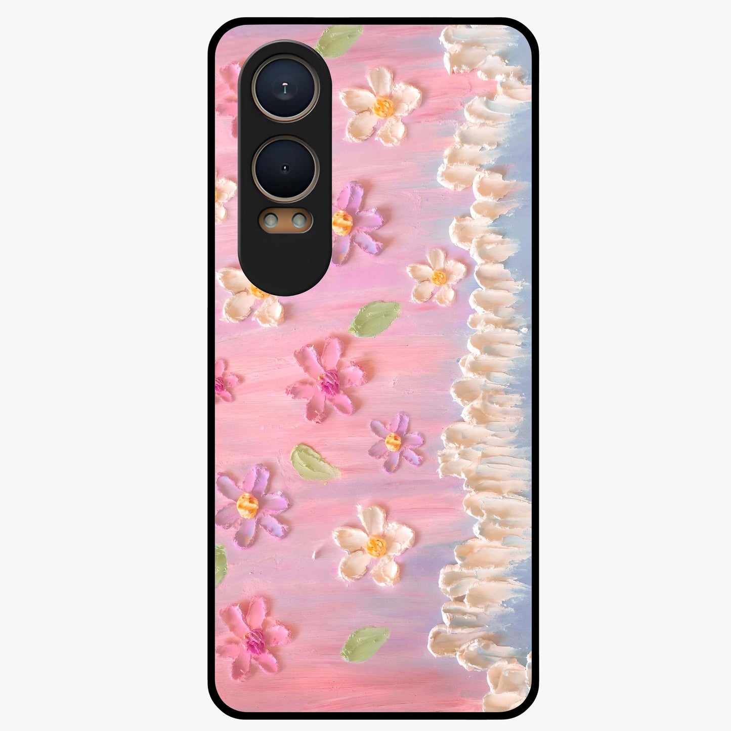 Dreamy Painted Garden Glass Case for 1+Nord CE 4 Lite artistic front view featuring hand painted floral garden artwork