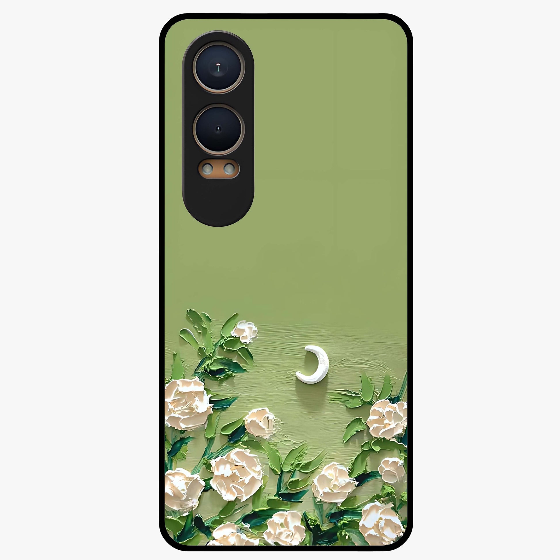 Emerald Bloom Calm Glass Case for 1+Nord CE 4 Lite elegant front view featuring soothing emerald floral artwork