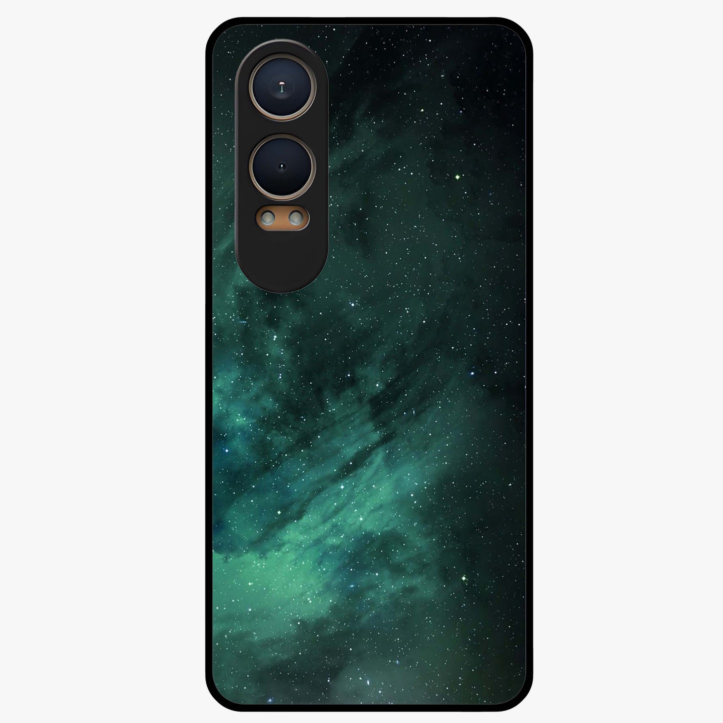 Emerald Green Space Glass Case for 1+Nord CE 4 Lite vibrant front view featuring deep green cosmic inspired artwork