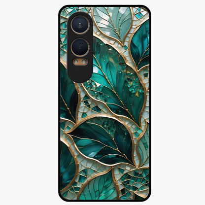 Emerald Leaf Glass Case for 1+Nord CE 4 Lite minimalist front view featuring elegant green leaf artwork