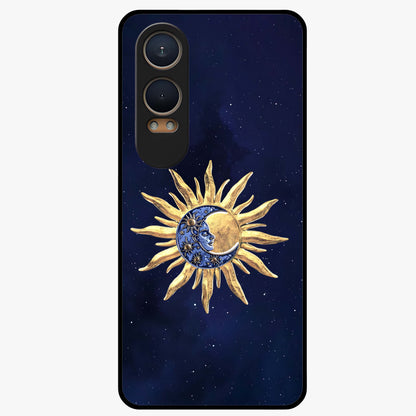 Eternal Cosmic Balance Glass Case for 1+Nord CE 4 Lite artistic front view featuring symmetrical cosmic artwork