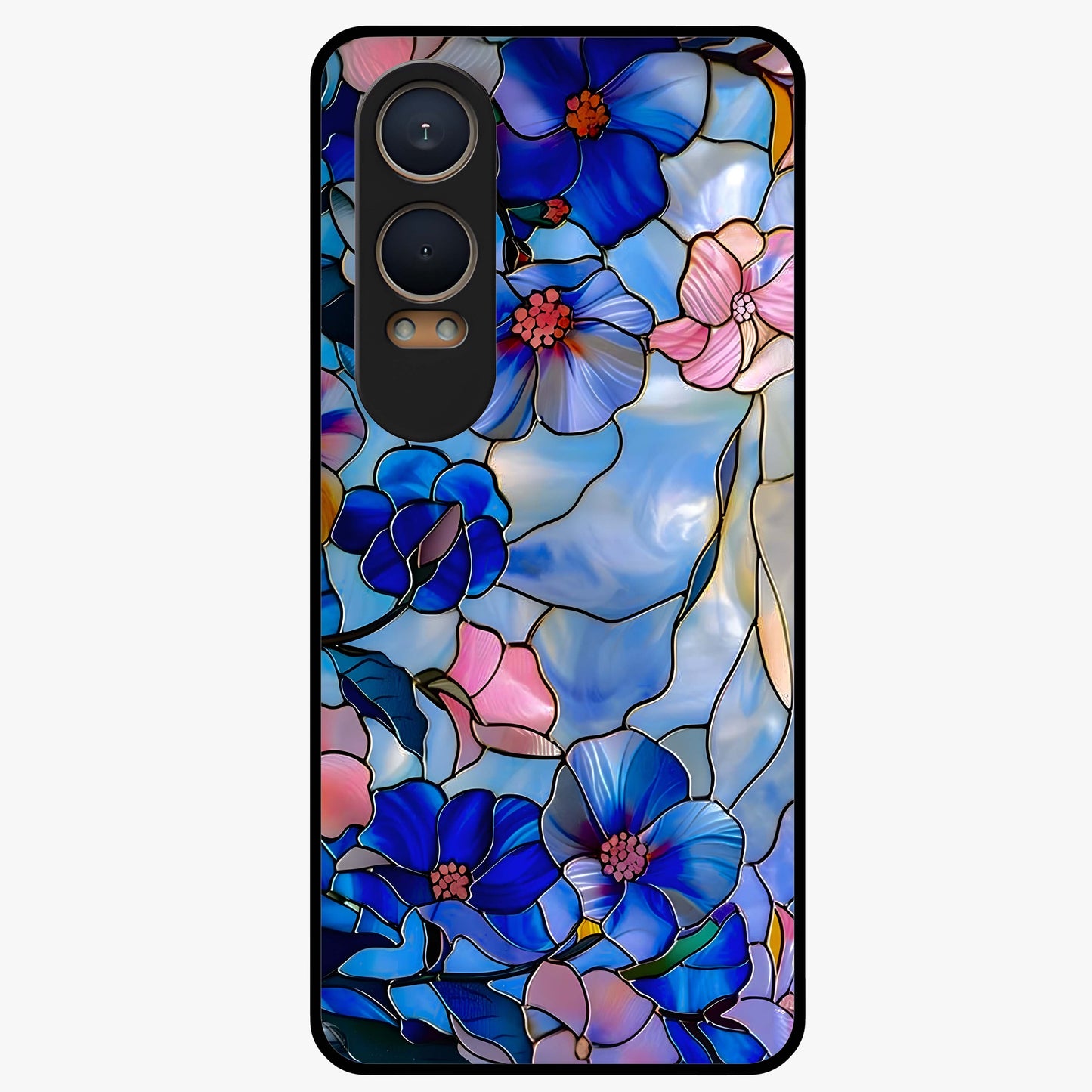 Eternal Floral Stained Glass Case for 1+Nord CE 4 Lite elegant front view featuring stained glass inspired floral artwork