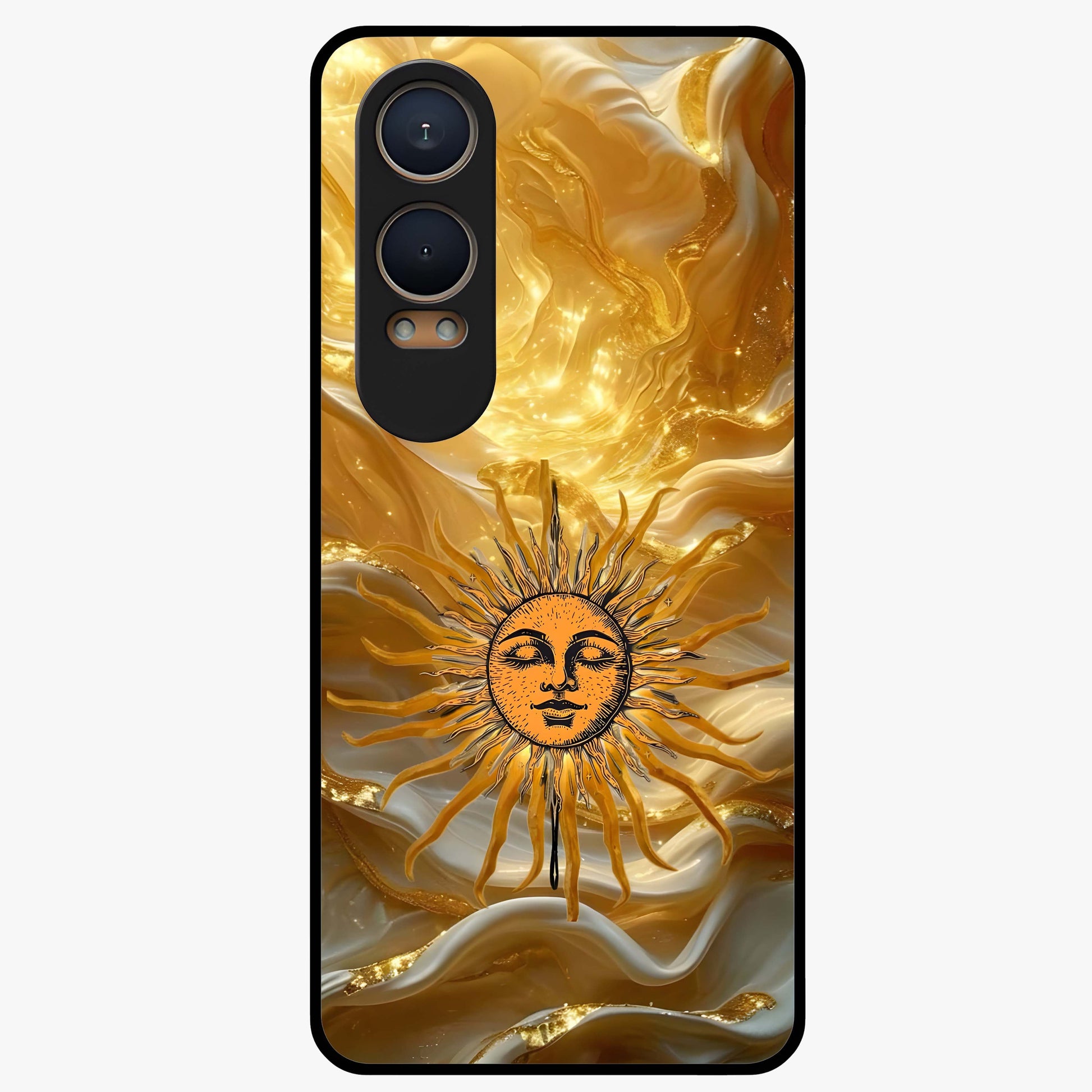 Eternal Golden Glow Glass Case for 1+Nord CE 4 Lite radiant front view featuring warm golden artistic artwork
