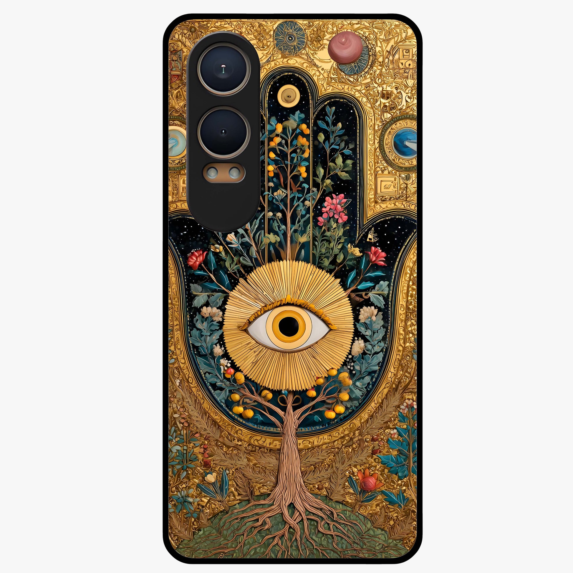 Ethereal Evil Eye Glass Case for 1+Nord CE 4 Lite mystical front view featuring soft glowing evil eye artwork