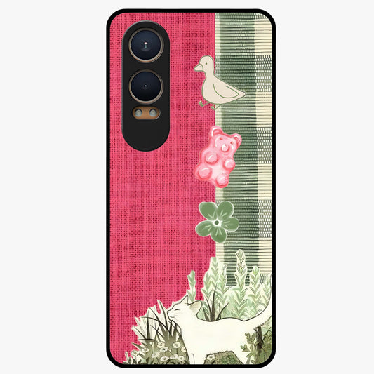 Fabric Patterns Glass Case for 1+Nord Ce 4 Lite stylish front view featuring textile inspired pattern artwork