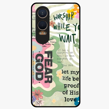 Faith Over Fear Glass Case for 1+Nord CE 4 Lite inspirational front view featuring bold motivational typography artwork