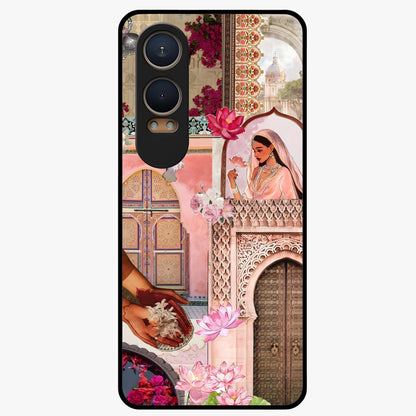 Floral Courtyard Muse Glass Case for 1+Nord CE 4 Lite elegant front view featuring artistic courtyard floral artwork