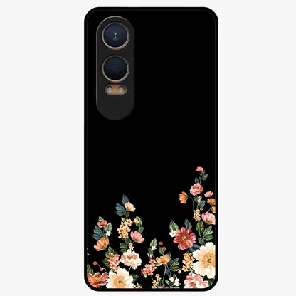 Floral Design With a Custom Personalized Name Glass Case for 1+Nord CE 4 Lite graceful front view featuring floral artwork with personalized name design