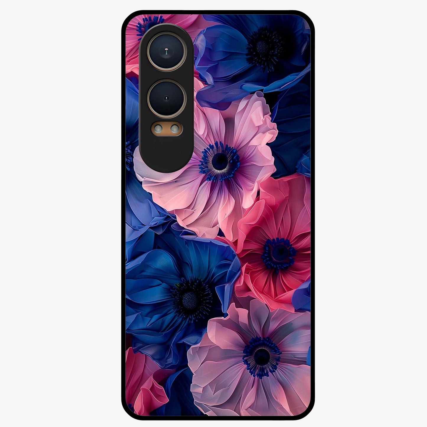 Flower Paper Art Pattern Glass Case for 1+Nord CE 4 Lite creative front view featuring layered paper style floral artwork