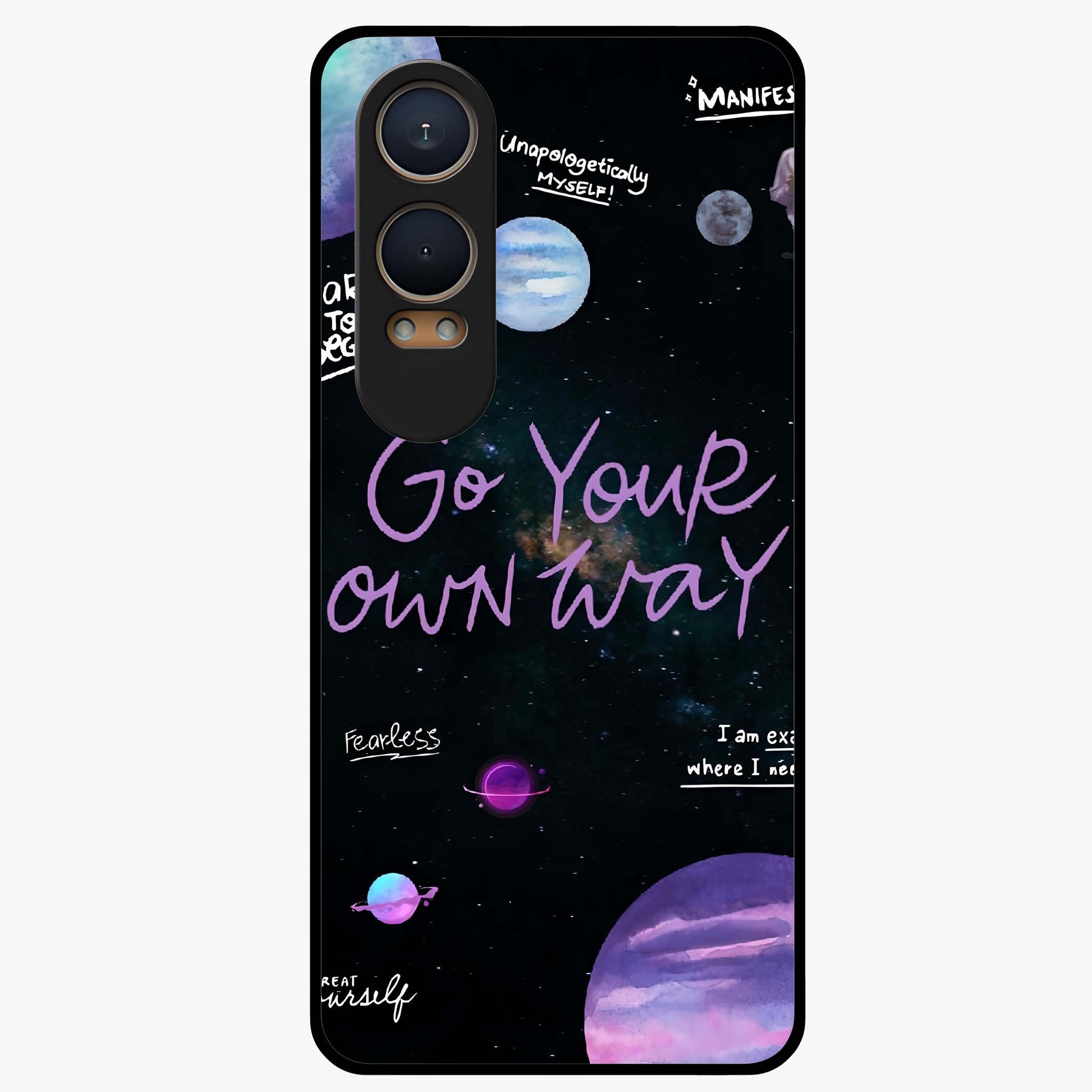 Galactic Vibes Universe Glass Case for 1+Nord CE 4 Lite vibrant front view featuring universe inspired artistic artwork