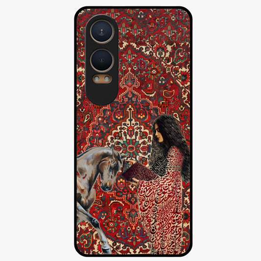 Girl With Horse Glass Case for 1+Nord Ce 4 Lite elegant front view featuring artistic illustration of girl and horse