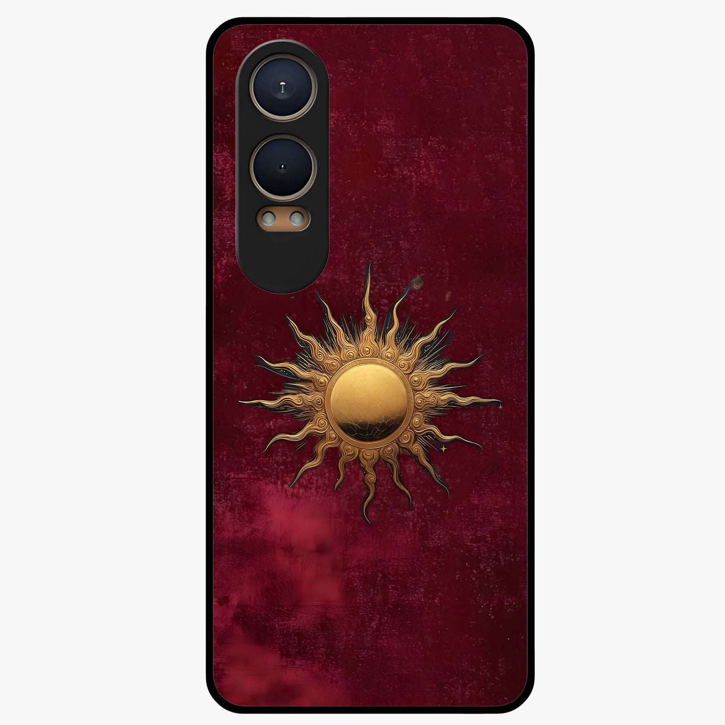 Gold Sun Blush Glass Case for 1+Nord CE 4 Lite elegant front view featuring warm golden sun inspired artwork