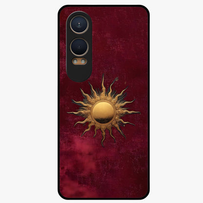 Gold Sun Blush Glass Case for 1+Nord CE 4 Lite elegant front view featuring warm golden sun inspired artwork