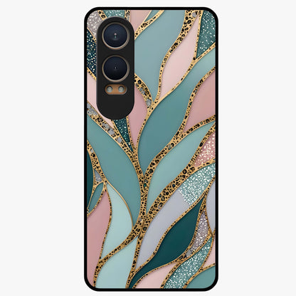 Golden Leaf Dreams Glass Case for 1+Nord CE 4 Lite elegant front view featuring shimmering golden leaf artwork