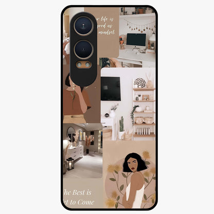 Golden Mind Moment Glass Case for 1+Nord CE 4 Lite artistic front view featuring abstract golden inspired artwork