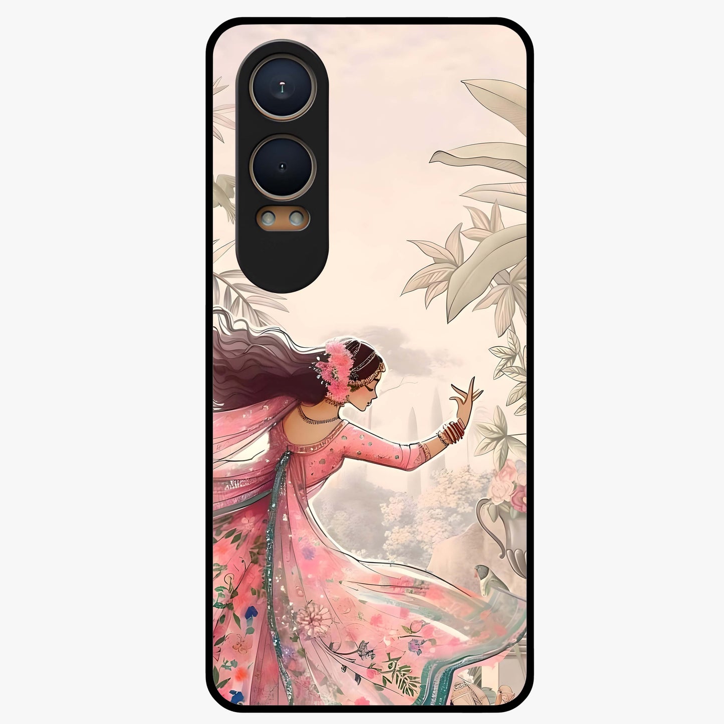 Graceful Garden Rhythm Glass Case for 1+Nord CE 4 Lite elegant front view featuring flowing floral garden artwork