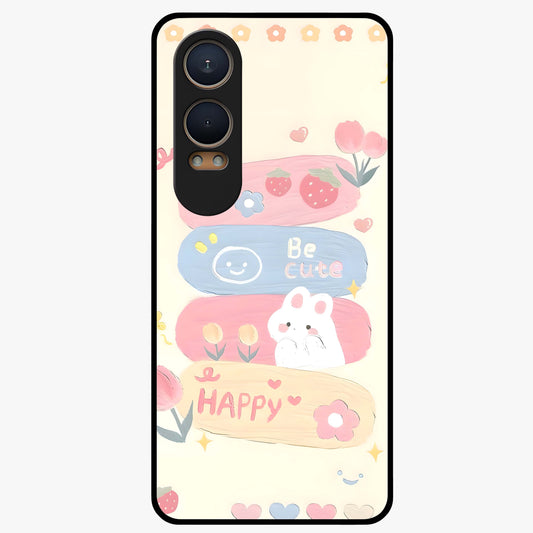 Happy Cute Bunny Glass Case for 1+Nord Ce 4 Lite adorable front view featuring playful bunny artwork