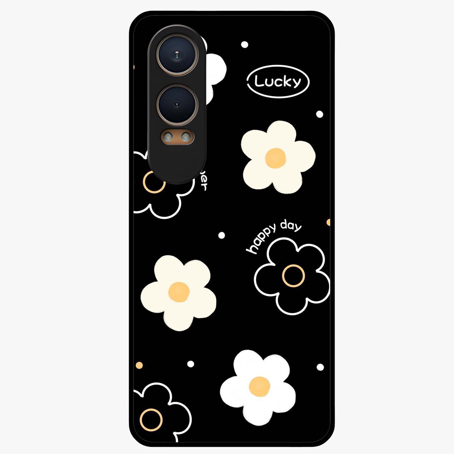 Happy Day Daisy Glass Case for 1+Nord CE 4 Lite cheerful front view featuring bright daisy floral artwork