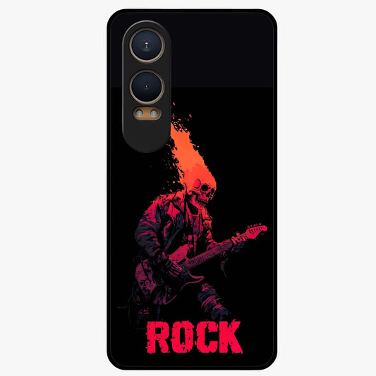 Hellfire Rock Anthem Glass Case for 1+Nord Ce 4 Lite showing full back design in clean flat view with fiery rock-inspired artwork and glossy glass finish.
