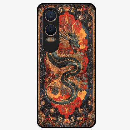 Inferno Dragon Soul Glass Case for 1+Nord CE 4 Lite showing full back design in clean flat view with blazing dragon artwork and glossy glass finish.