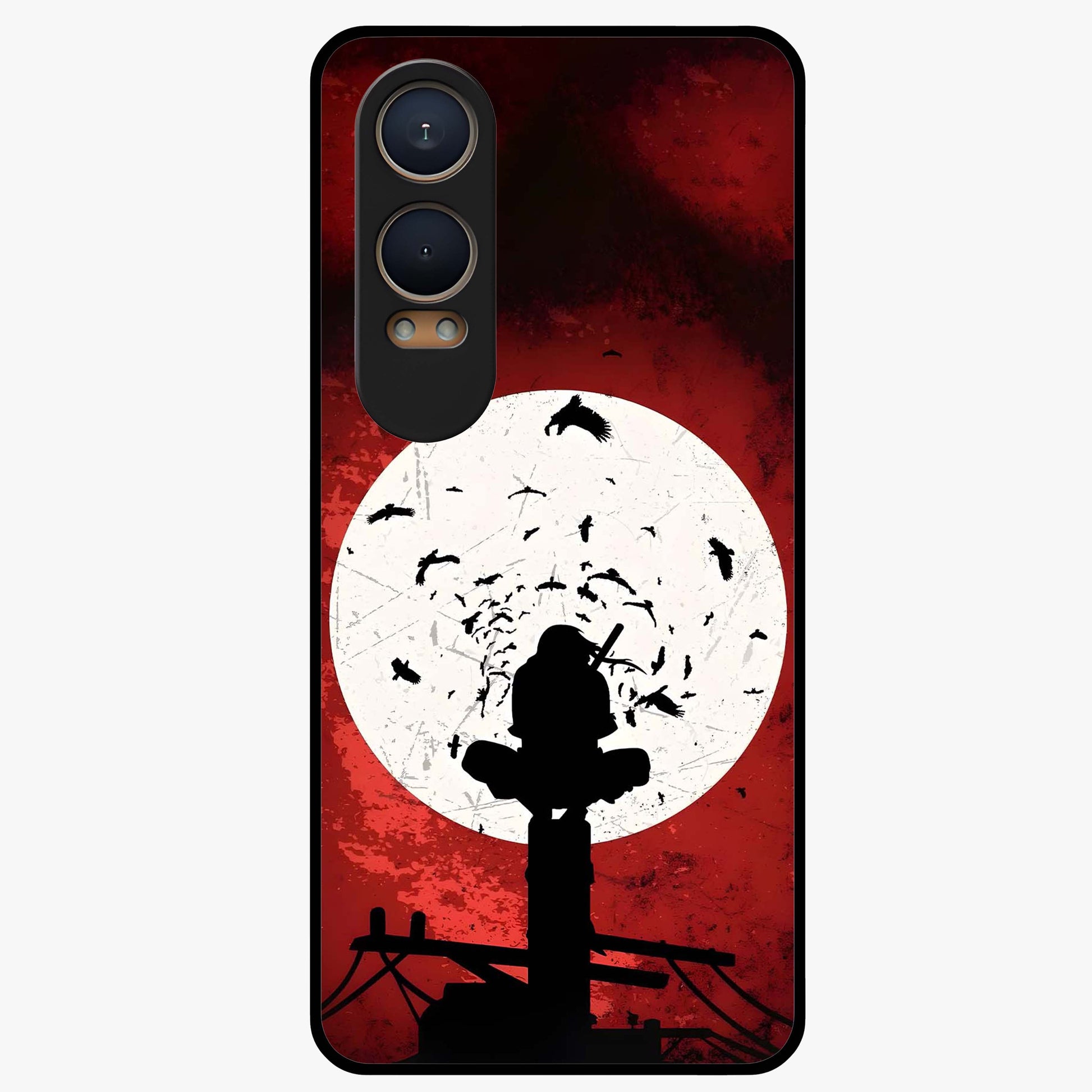 Itachi Limited Edition Naruto Anime Case Glass Case for 1+Nord Ce 4 Lite bold front view featuring intense anime character artwork