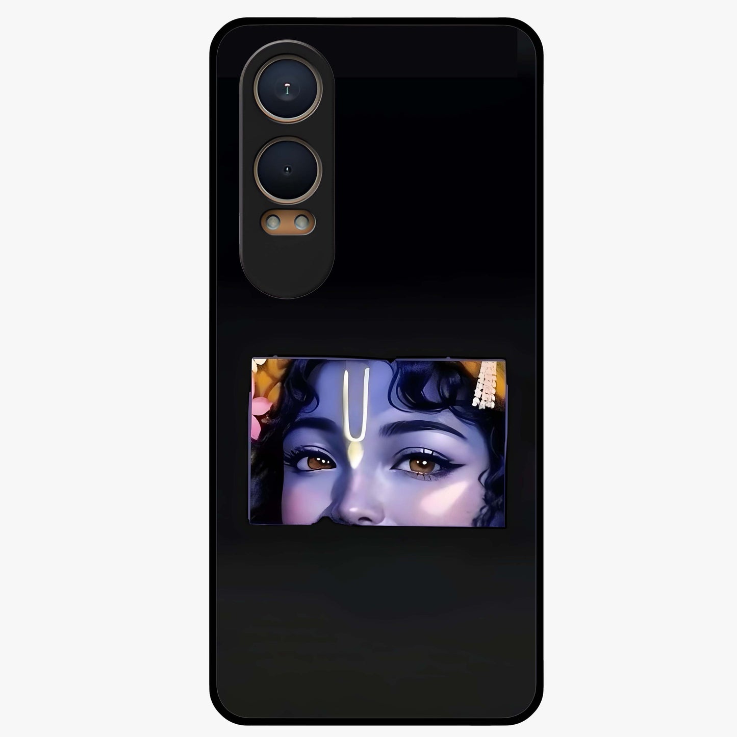 Krishna Divine Embrace Glass Case for 1+Nord CE 4 Lite serene front view featuring devotional Krishna inspired artwork