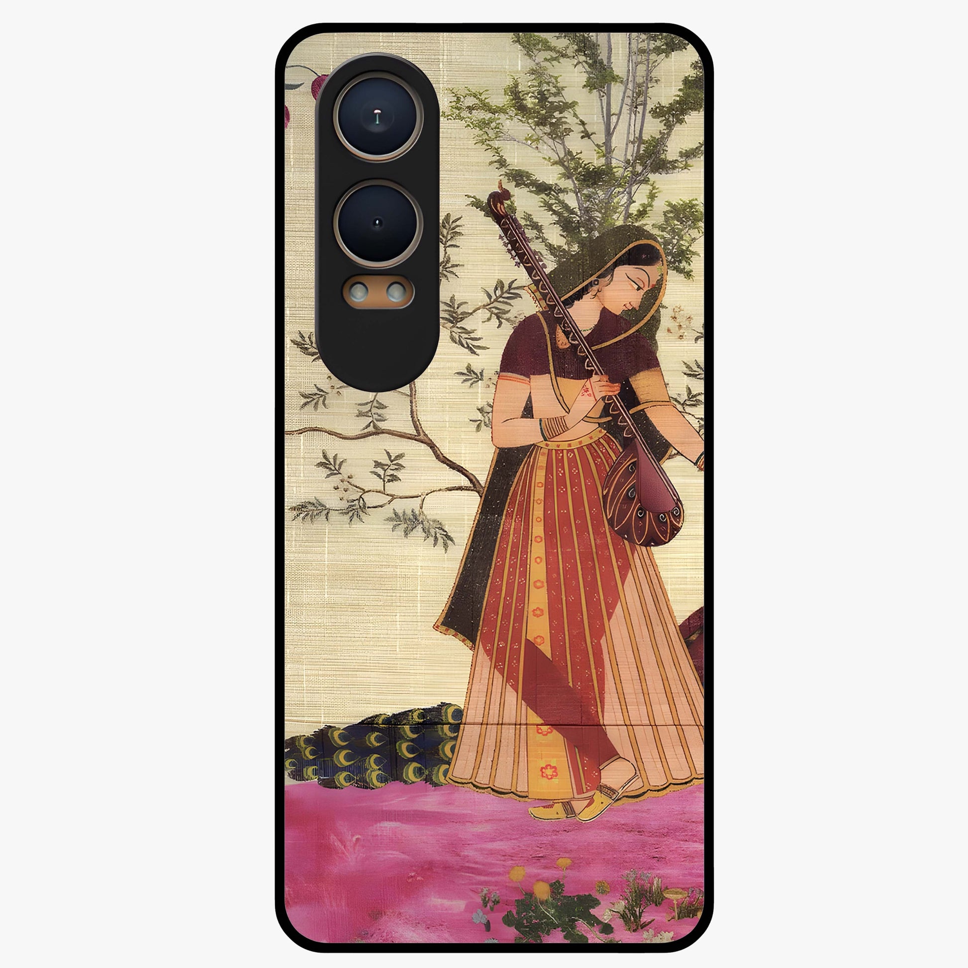 Lady With Veena Art Glass Case for 1+Nord CE 4 Lite elegant front view featuring classical musical inspired artwork