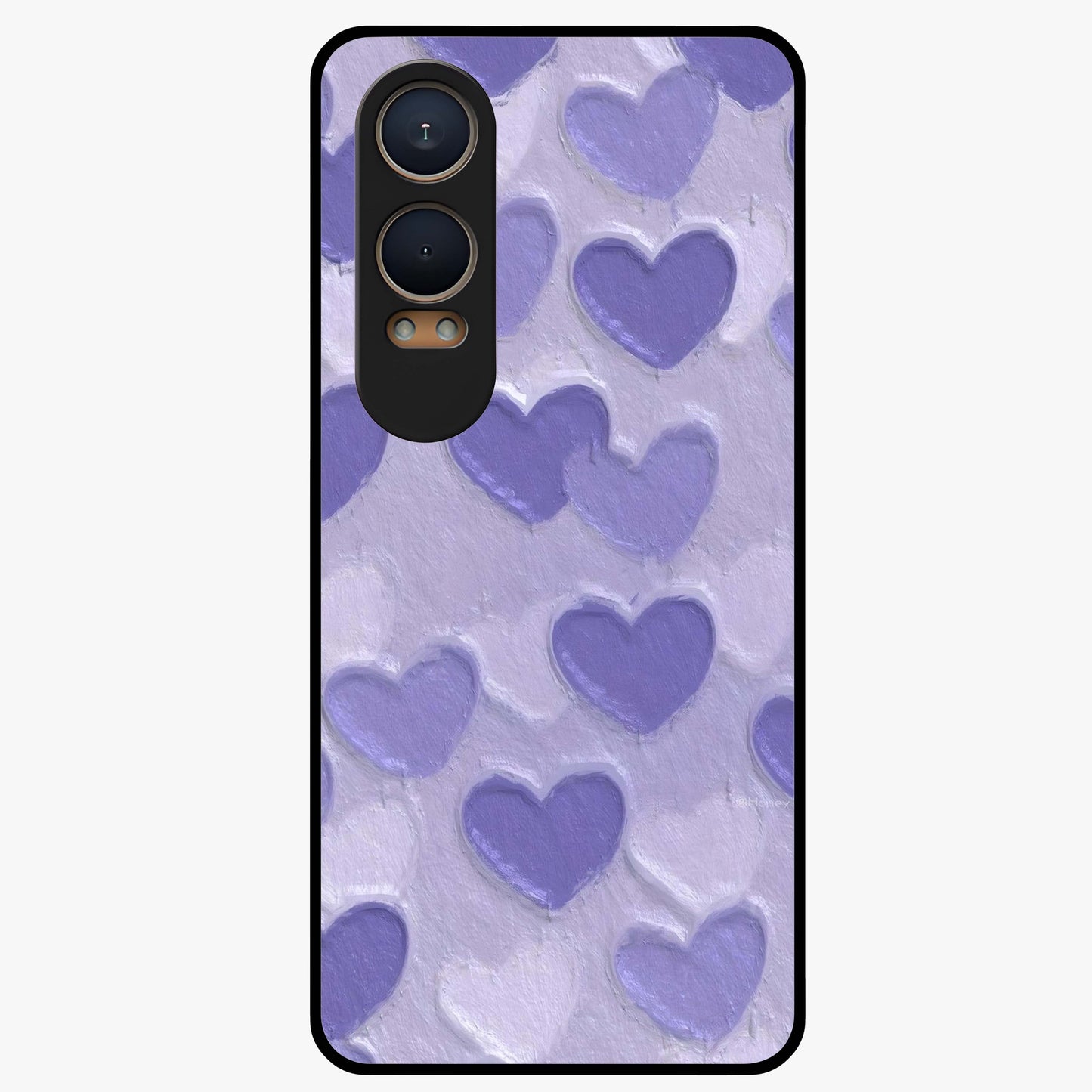 Lavender Paper Hearts Glass Case for 1+Nord CE 4 Lite cute front view featuring layered heart artwork in soft lavender tones
