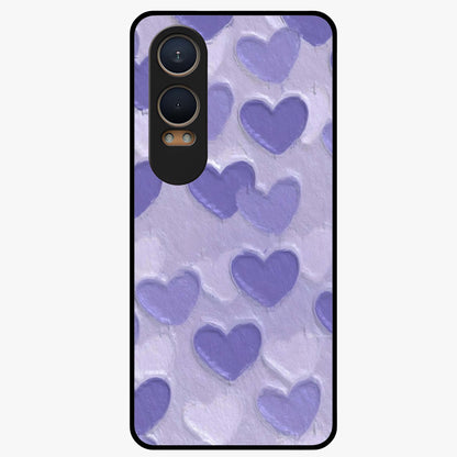Lavender Paper Hearts Glass Case for 1+Nord CE 4 Lite cute front view featuring layered heart artwork in soft lavender tones