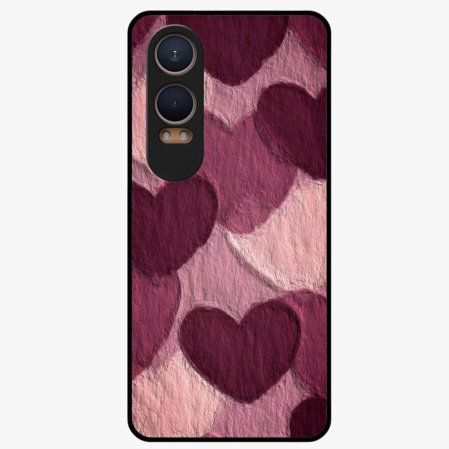 Layered Paper Hearts Glass Case for 1+Nord CE 4 Lite charming front view featuring dimensional paper style heart artwork