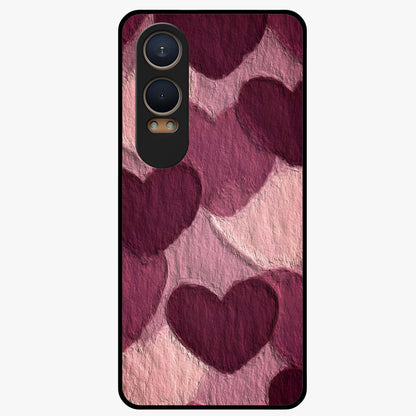 Layered Paper Hearts Glass Case for 1+Nord CE 4 Lite charming front view featuring dimensional paper style heart artwork