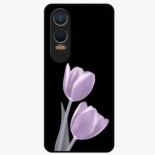 Lilac Tulip Flowers Glass Case for 1+Nord Ce 4 Lite elegant front view featuring tulip floral artwork in soft lilac tones