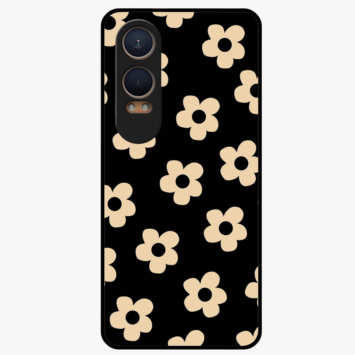 Little Daisy Flower Retro Pattern Glass Case for 1+Nord CE 4 Lite cheerful front view featuring retro daisy floral pattern artwork